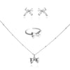 Culturesse Tilda Bow Earrings & Pendant Necklace & Ring Gift Set (Silver)