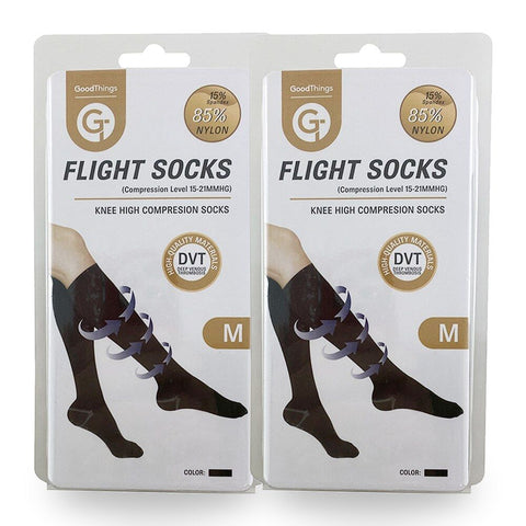GoodThings Medium Knee High Flight Socks Help Prevent DVT - Black Pack of 2