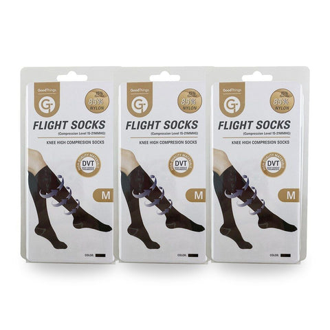 GoodThings Medium Knee High Flight Socks Help Prevent DVT - Black Pack of 3