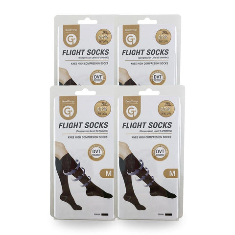 GoodThings Medium Knee High Flight Socks Help Prevent DVT - Black Pack of 4