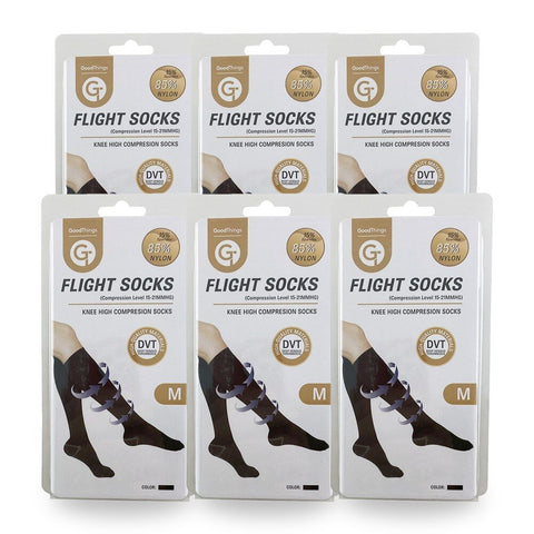 GoodThings Medium Knee High Flight Socks Help Prevent DVT - Black Pack of 6