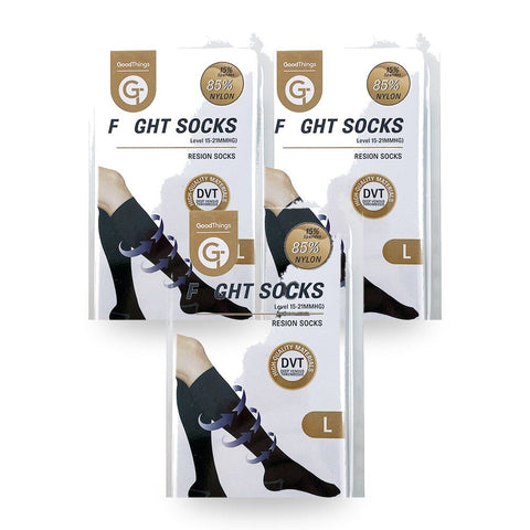 GoodThings Large Knee High Flight Socks Help Prevent DVT - Black Pack of 3