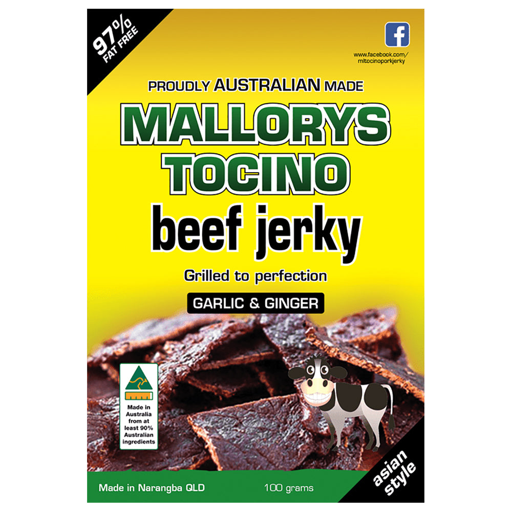 Mallorys Tocino Garlic Ginger Beef Jerky 100g (for Human Consumption)