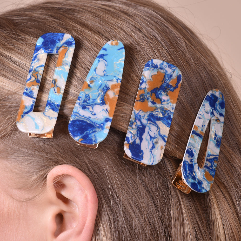 Culturesse Bluebell Artsy Marble Print Hair Clip Set