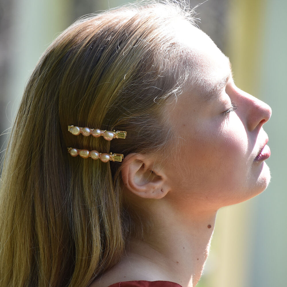 Culturesse Livia Pink Freshwater Pearl Hair Clip Set