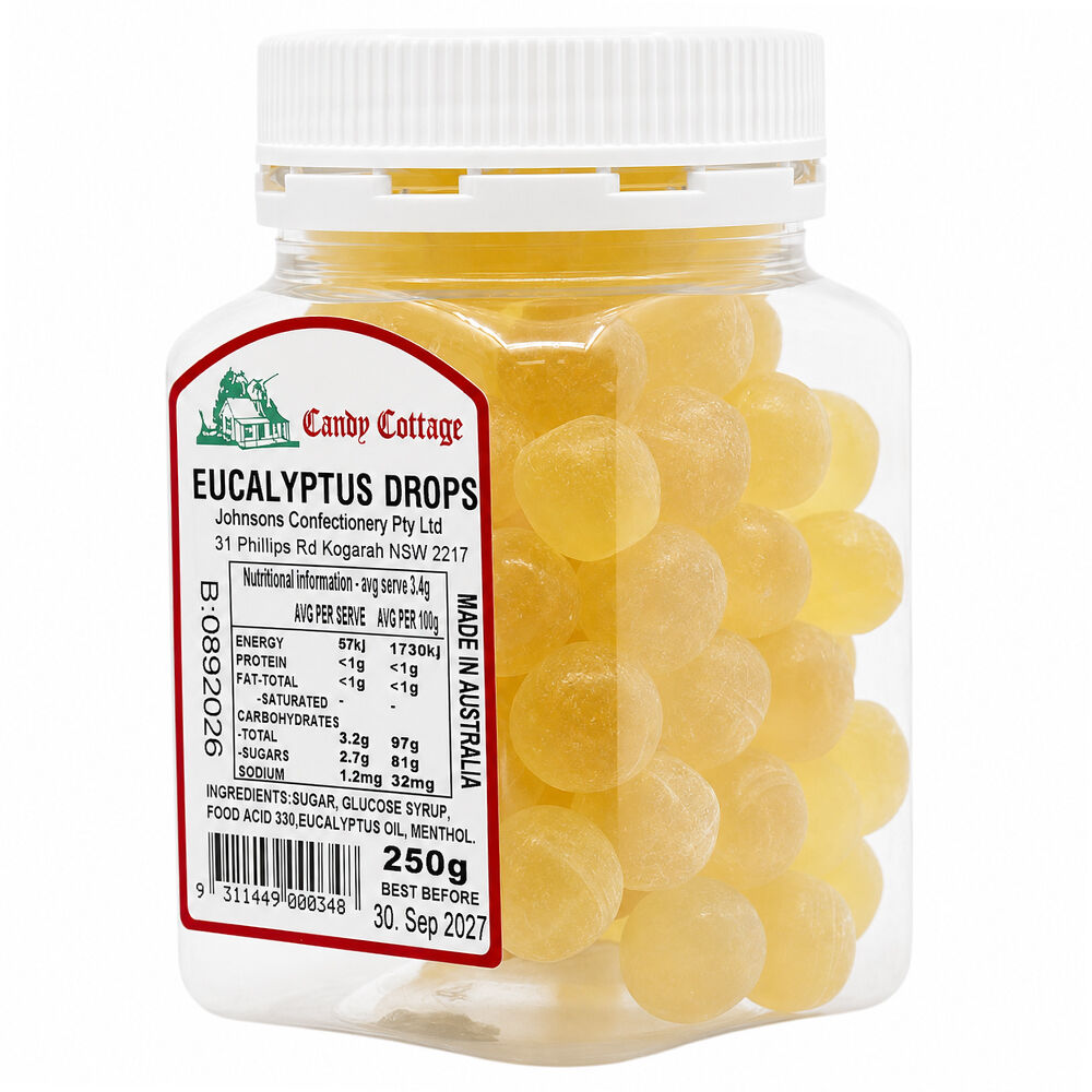 Candy Cottage 10 x Eucalyptus Drops 250gm Old Fashioned Lollies Sweets Bulk Pack