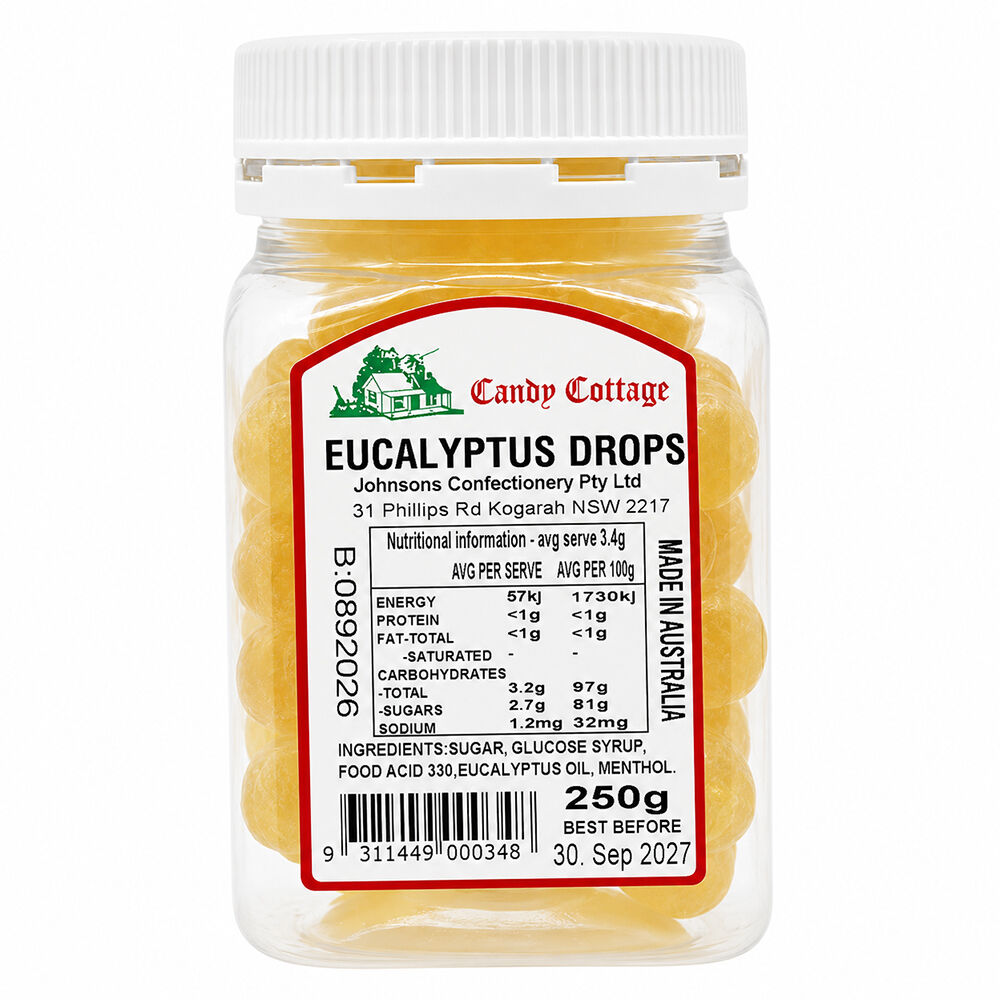 Candy Cottage Eucalyptus Drops 6 x 250g Lollies Set Made in Australia