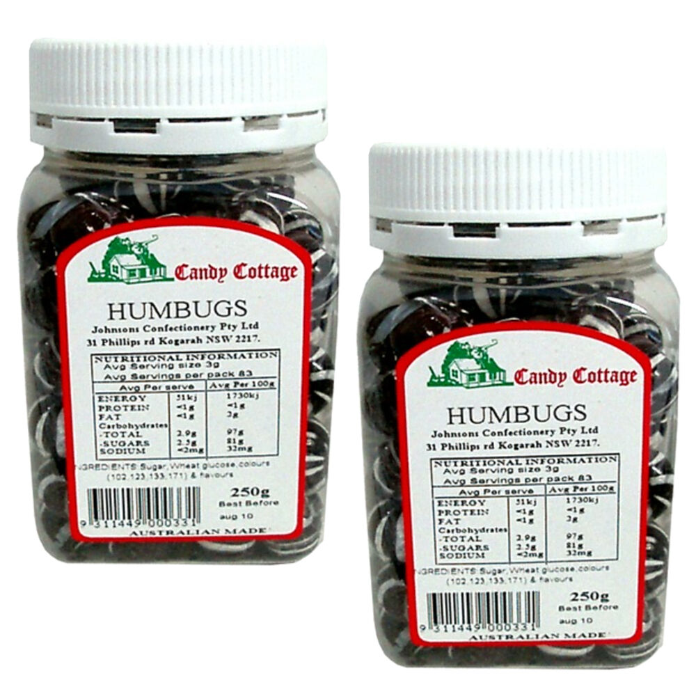 Candy Cottage Humbugs Old Fashioned Lollies Sweets 2 x 250g Pack