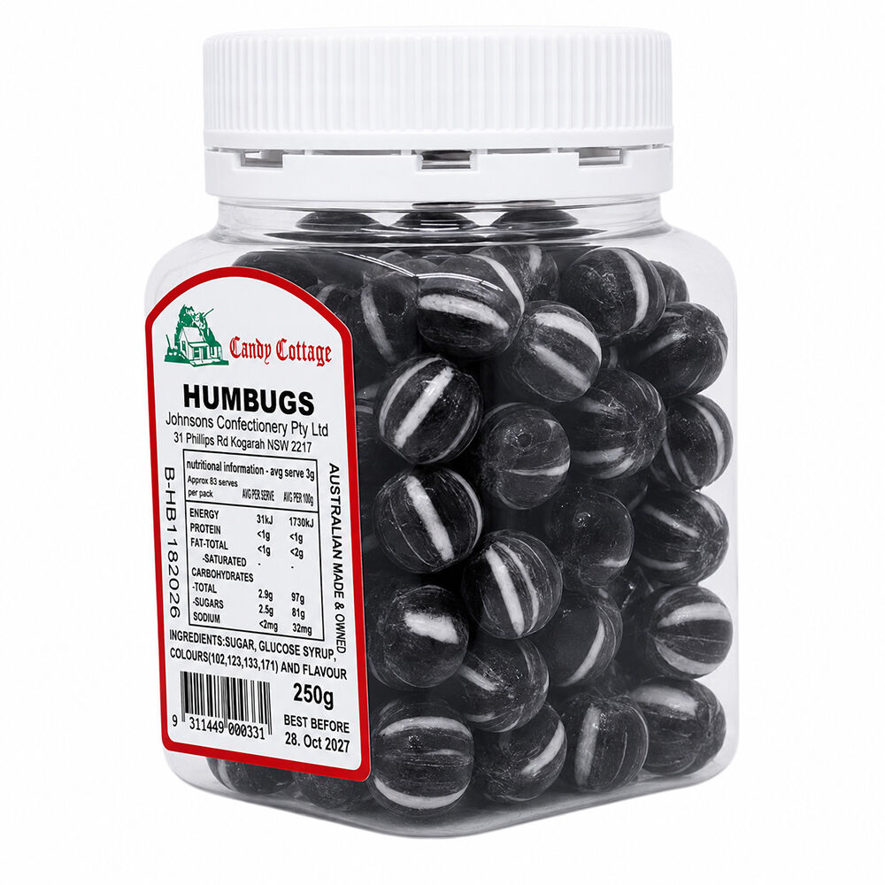 Candy Cottage Humbugs 3 x 250g Peppermint Lollies Set Made in Australia