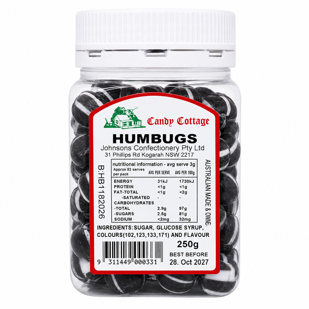 Candy Cottage Humbugs 6 x 250g Peppermint Lollies Set Made in Australia