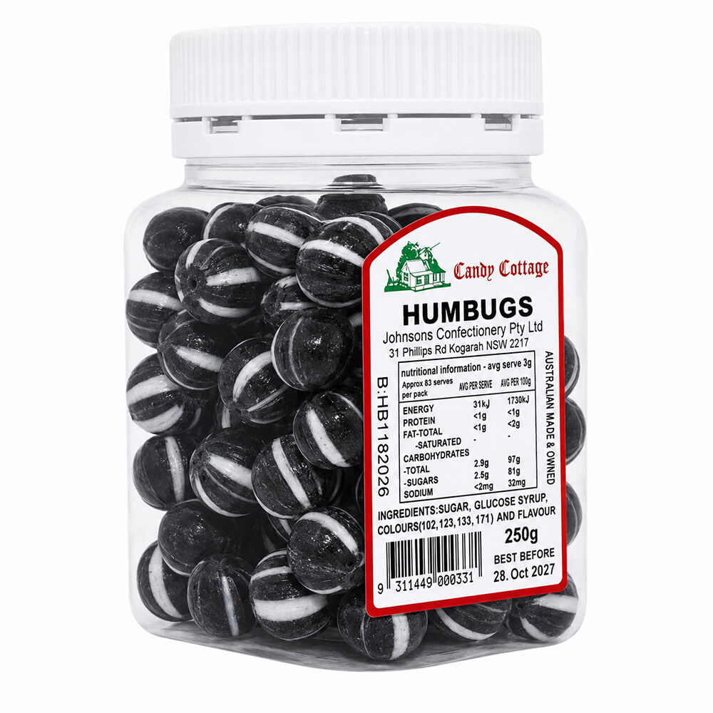 Candy Cottage Humbugs 6 x 250g Peppermint Lollies Set Made in Australia