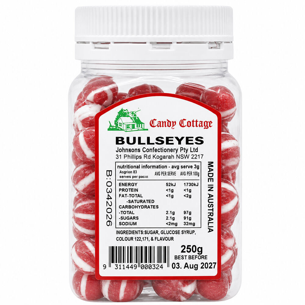 Candy Cottage Bullseyes Old Fashioned Lollies 2 x 250g Sweets