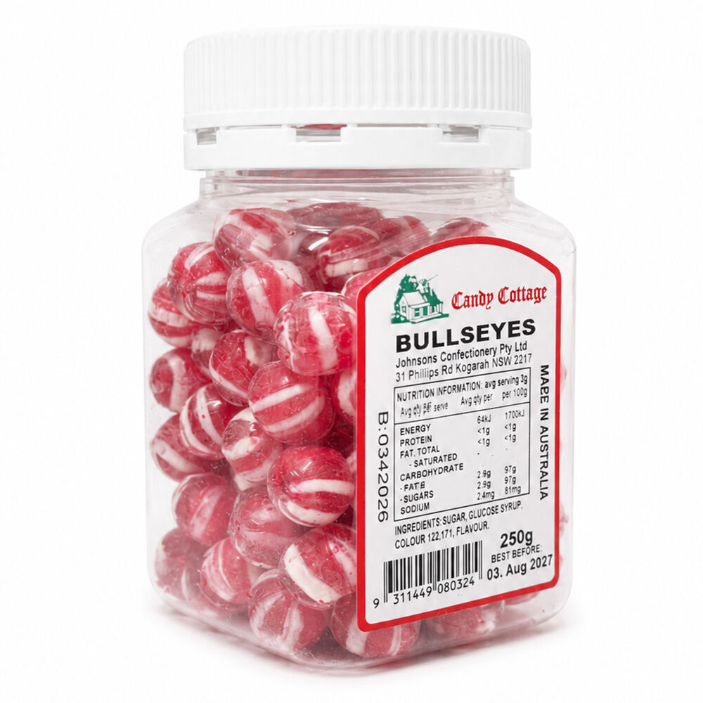 Candy Cottage Bullseyes Old Fashioned Lollies 2 x 250g Sweets