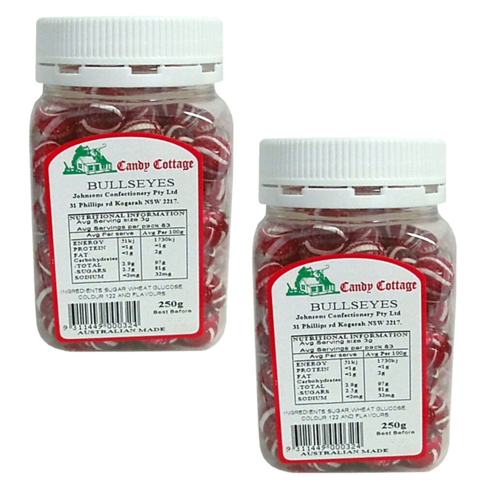Candy Cottage Bullseyes Old Fashioned Lollies 2 x 250g Sweets