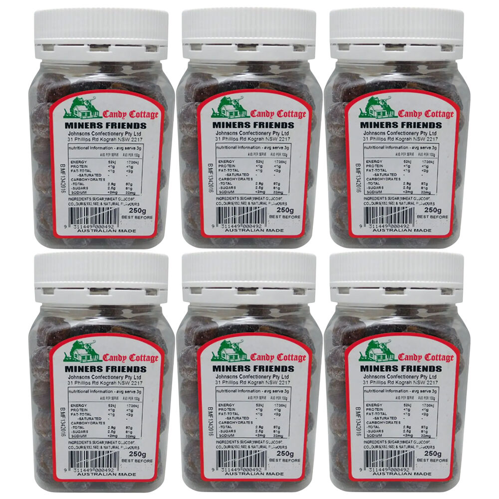 Candy Cottage Miners Friends 6 x 250g Old Style Lollies Set Ausstralian