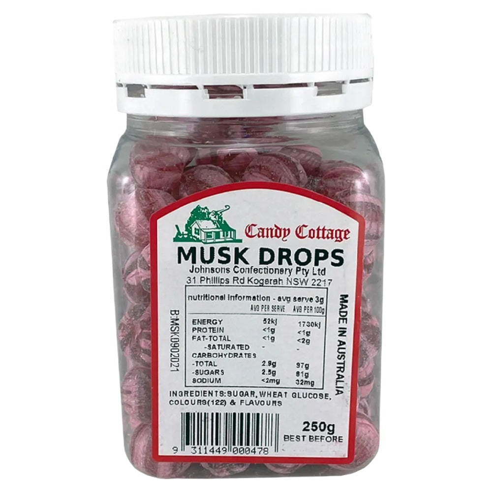 Candy Cottage 10 x Musk Drops 250gm Old Fashioned Lollies Sweets Bulk Pack