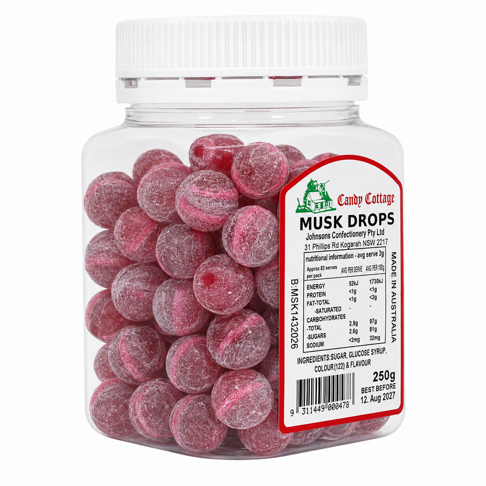 Candy Cottage Musk Drops 6 x 250g Old Style Lollies Set Australian