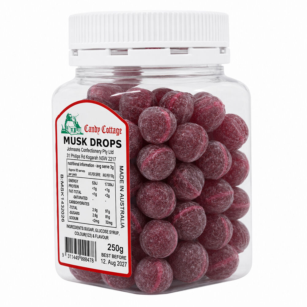 Candy Cottage Musk Drops 6 x 250g Old Style Lollies Set Australian