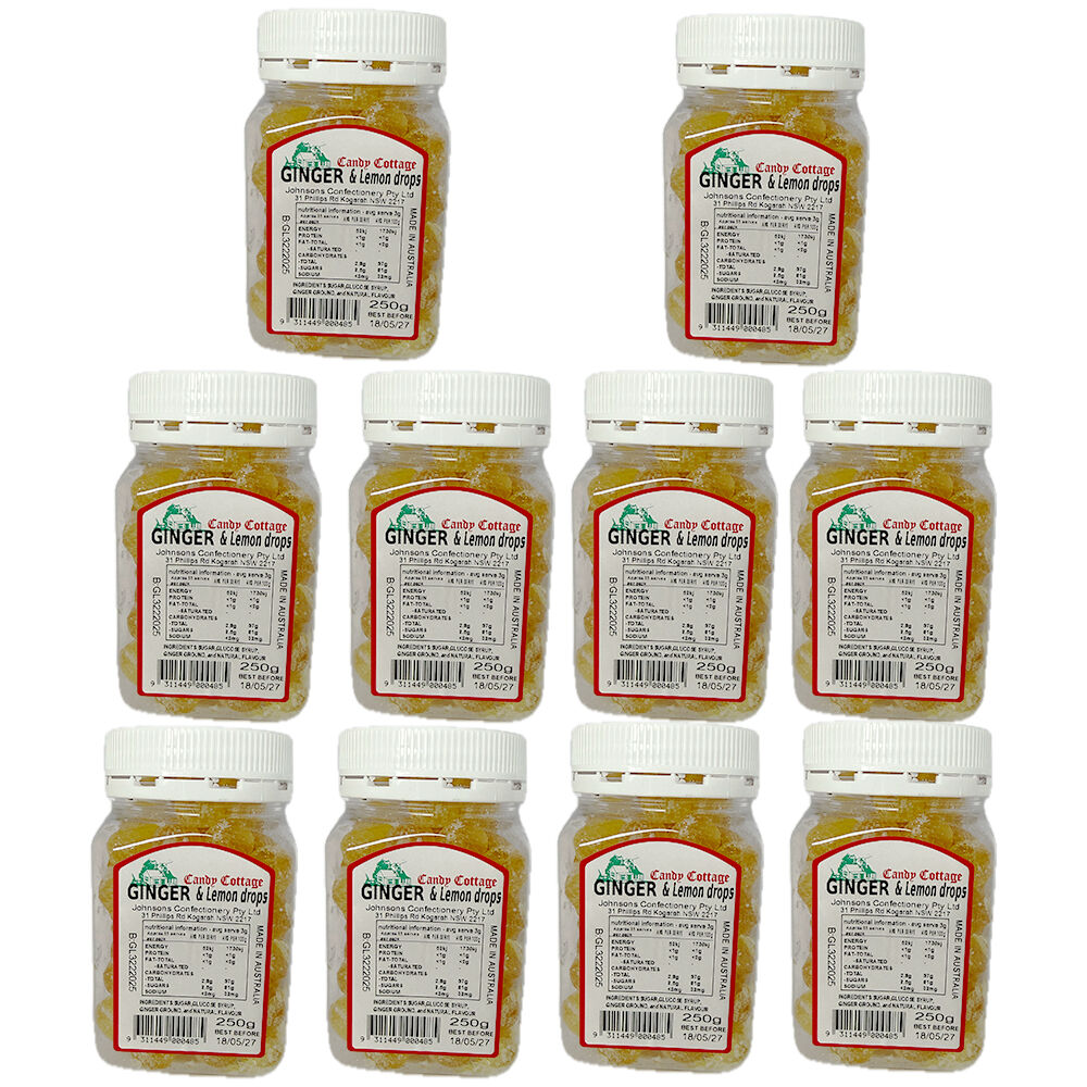 Candy Cottage 10 x Ginger & Lemon 250gm Old Fashioned Lollies Sweets Bulk Pack