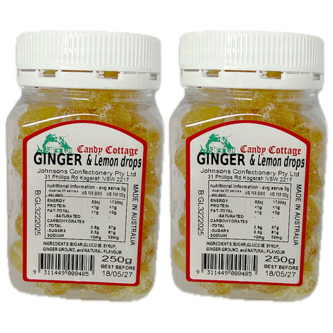 Candy Cottage Ginger & Lemon 250g Old Fashioned Lollies Sweets 2 Pack