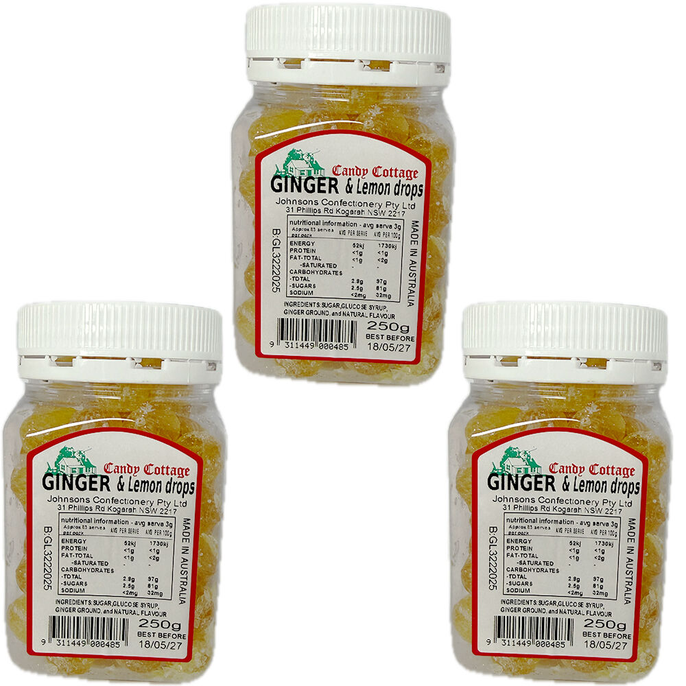 Candy Cottage Ginger & Lemon 3 x 250g Old Style Lollies Set Australia