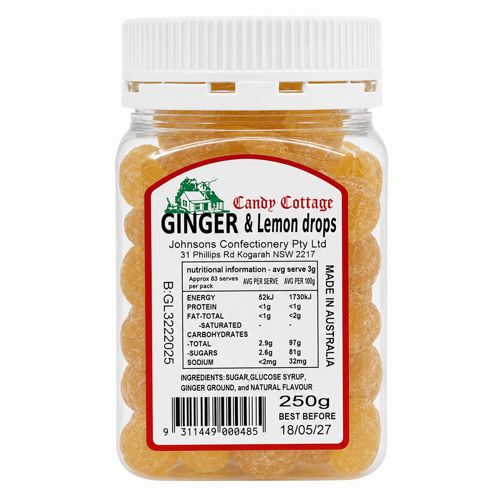 Candy Cottage Ginger & Lemon 6 x 250g Lollies Set Made in Australia