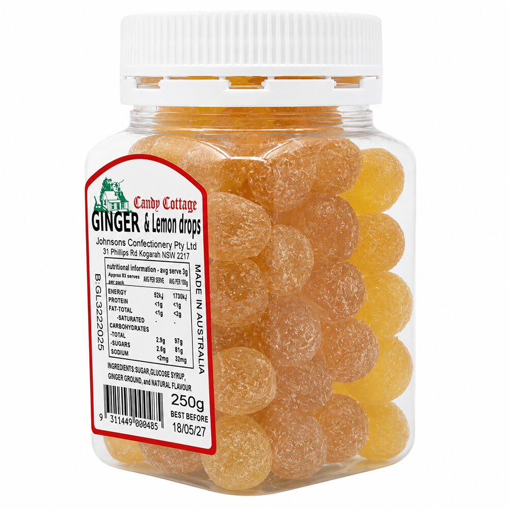 Candy Cottage Ginger & Lemon 6 x 250g Lollies Set Made in Australia