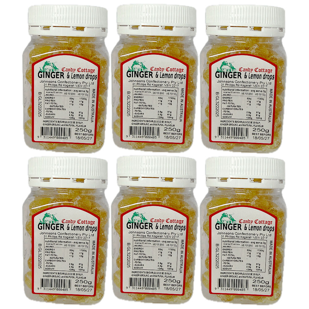 Candy Cottage Ginger & Lemon 6 x 250g Lollies Set Made in Australia