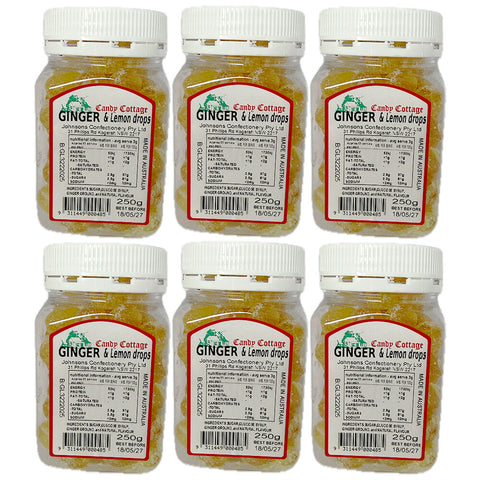 Candy Cottage Ginger & Lemon 6 x 250g Lollies Set Made in Australia