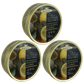 Simpkins Eucalyptus Lemon Drops 3 x 175g Tins Traditional British Travel Sweets