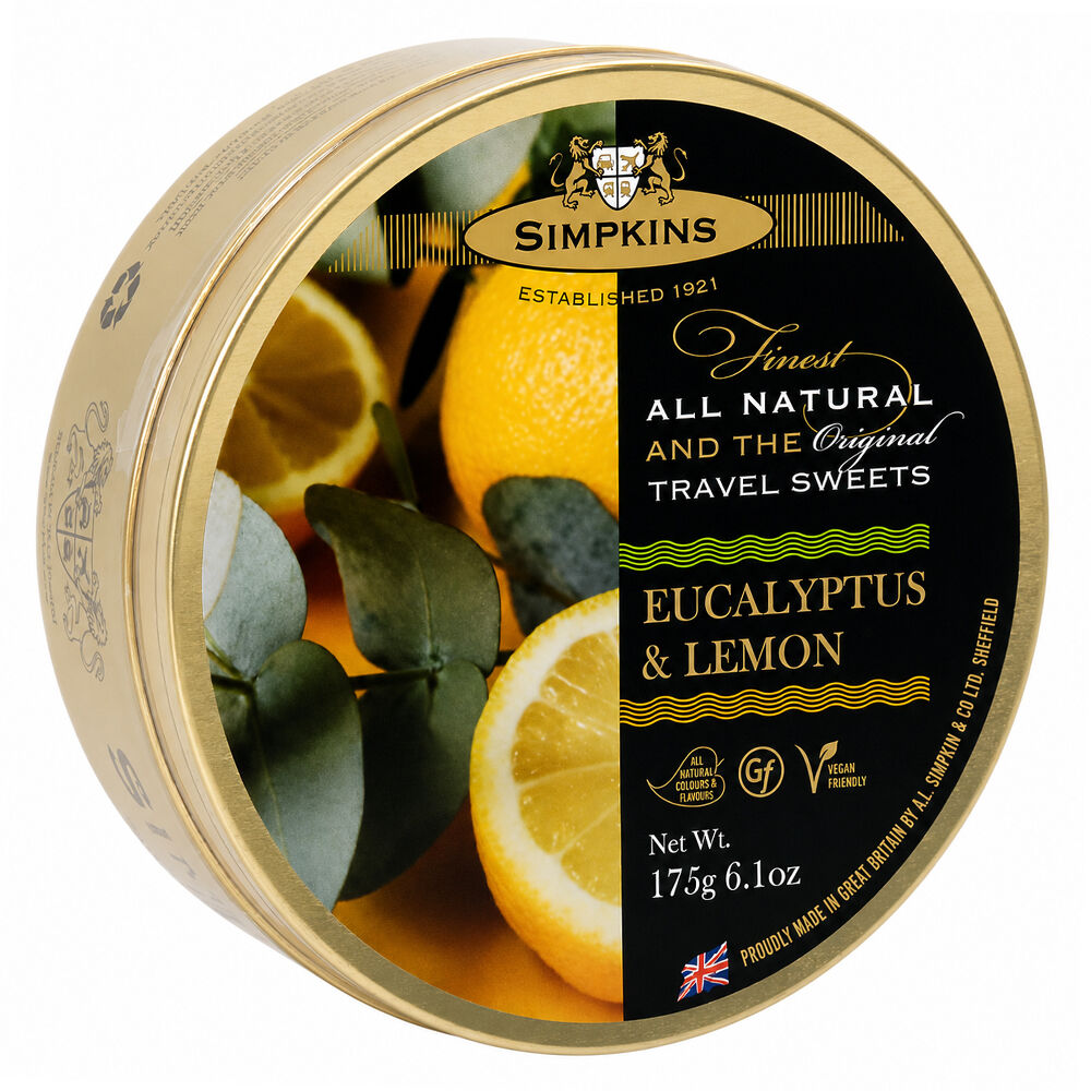 Simpkins Eucalyptus and Lemon 175g Tin Sweets Candy Lollies