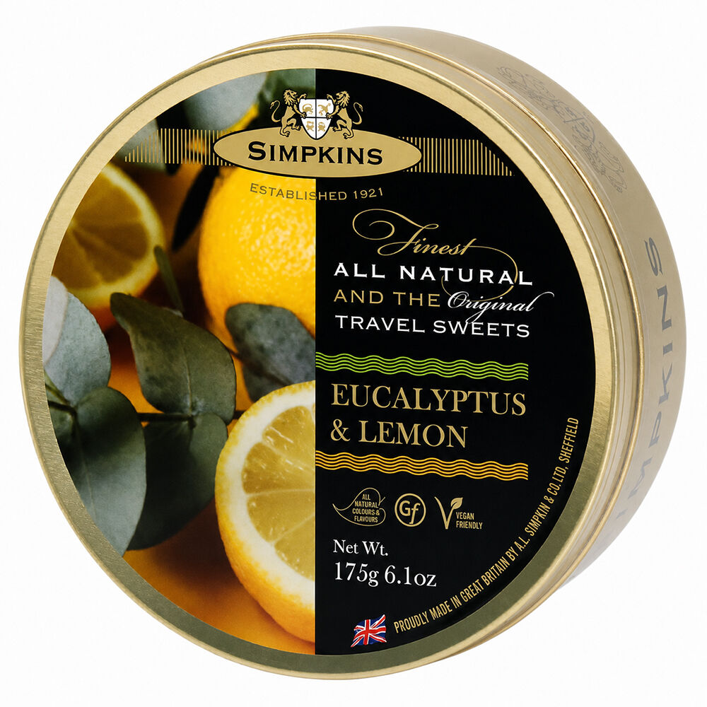 Simpkins Eucalyptus and Lemon 175g Tin Sweets Candy Lollies