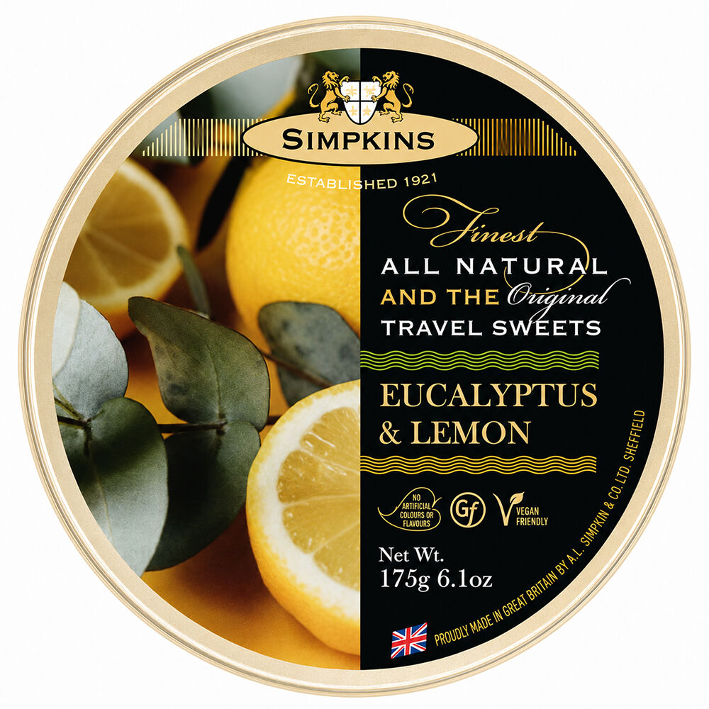 Simpkins Eucalyptus and Lemon 175g Tin Sweets Candy Lollies