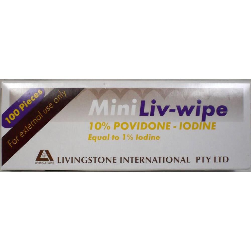 NOVUS Livingstone Mini Liv-Wipe Povidone-Iodine Antiseptic Wipes 100 Pack