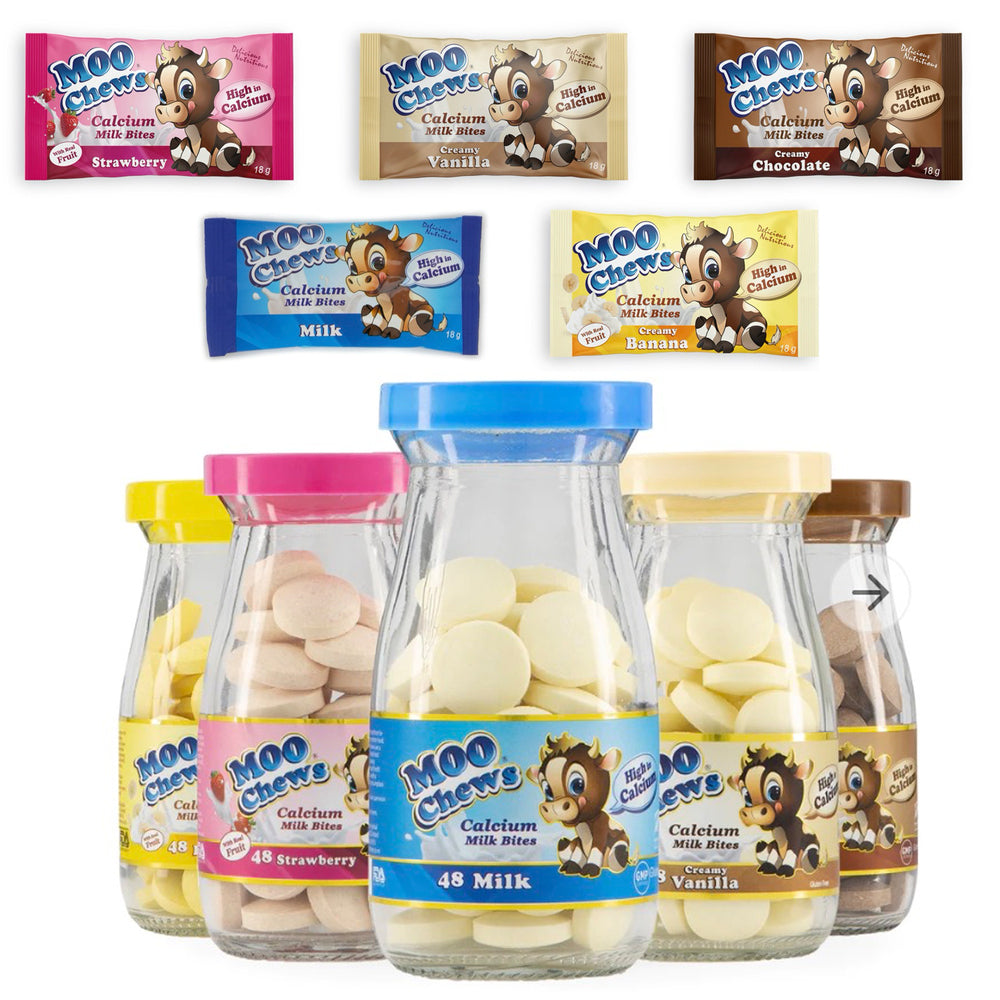 Moo Chews Creamy Vanilla Calcium Milk Bites Healthy Kids Snacks Jar 48