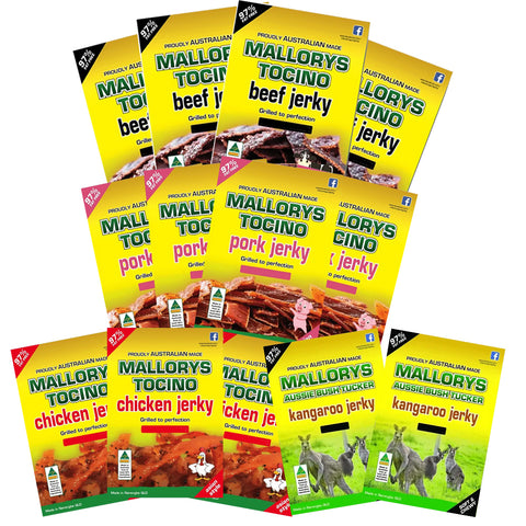 Mallorys Jerky Mega Tocino Sample 13 x 40g All Flavours (for Human Consumption)