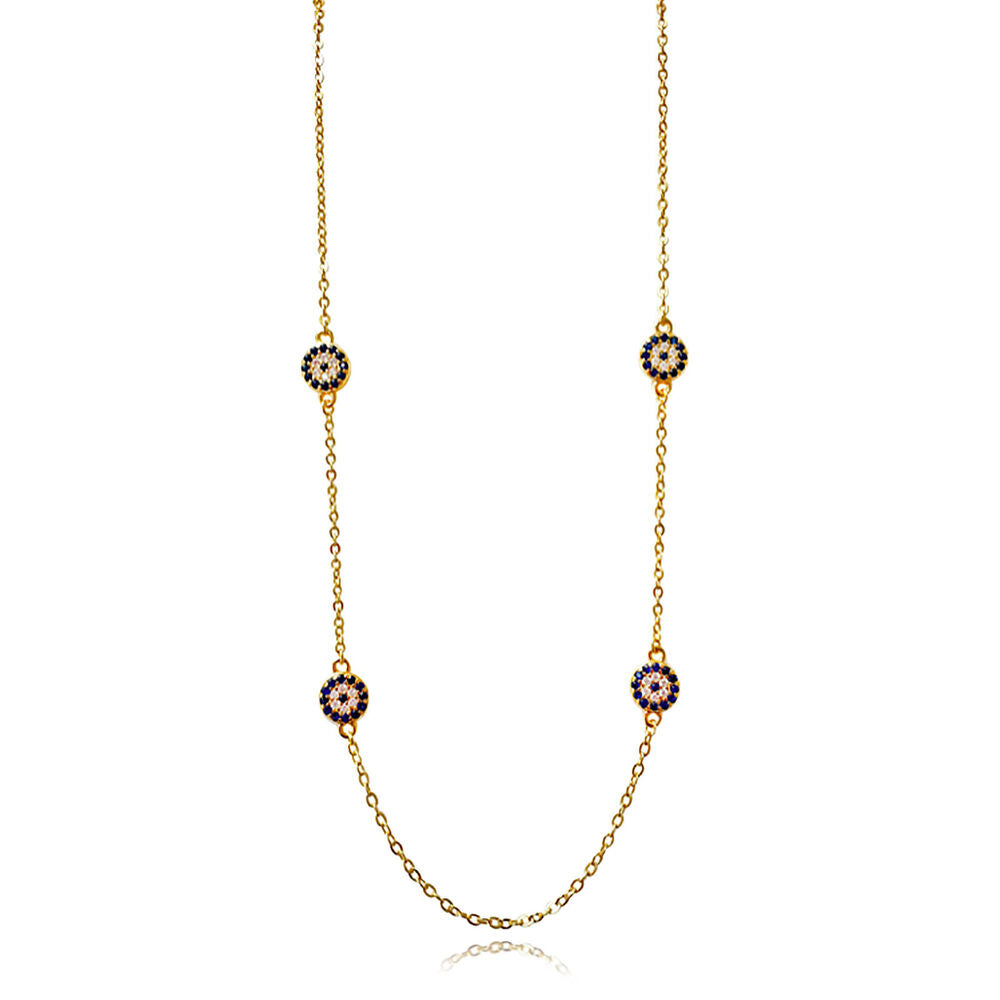 Culturesse Dilara Blue Zircon Evil Eye Necklace (Gold)