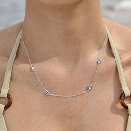 Culturesse Dilara Blue Zircon Evil Eye Necklace (Silver)
