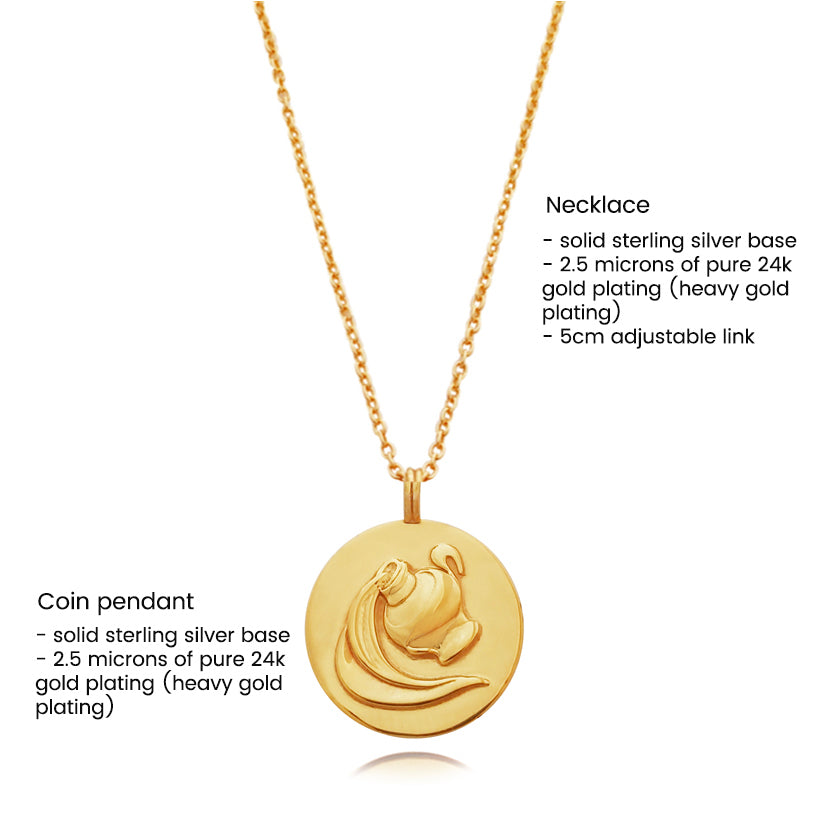 Culturesse She Is Aquarius Artisan 24K Gold Zodiac Pendant Necklace