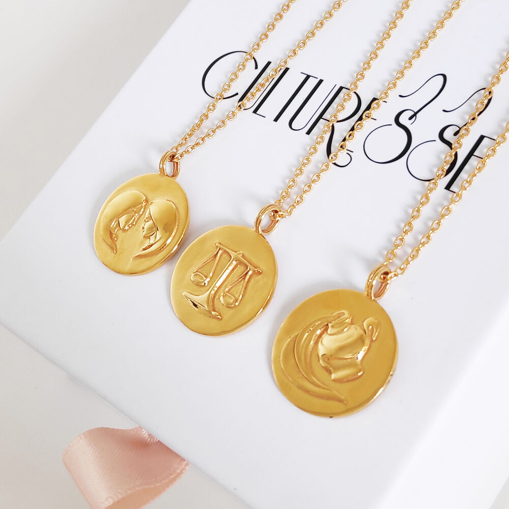 Culturesse She Is Aquarius Artisan 24K Gold Zodiac Pendant Necklace