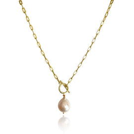 Culturesse Rosa Baroque Pearl Toggle Chain Necklace