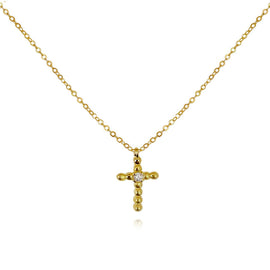 Culturesse Adina Beaded Cross Pendant Necklace (Gold Vermeil)