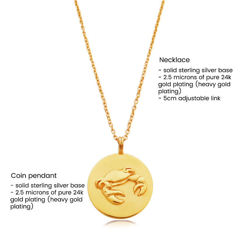 Culturesse She Is Cancer Artisan 24K Gold Zodiac Pendant Necklace
