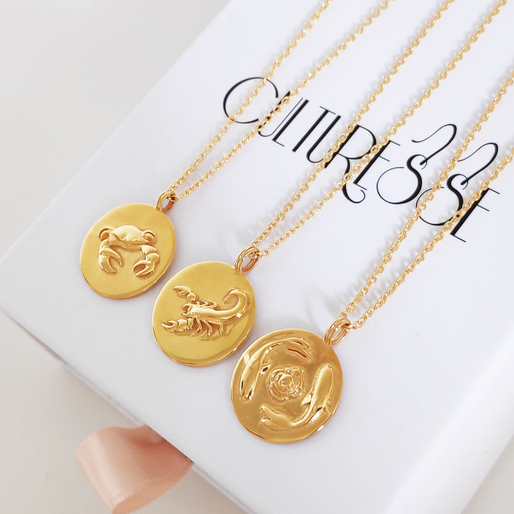 Culturesse She Is Cancer Artisan 24K Gold Zodiac Pendant Necklace