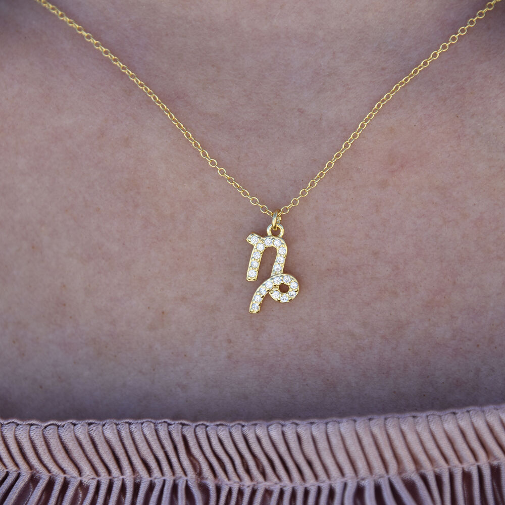 Culturesse Capricorn Diamante Pendant Necklace (Gold)