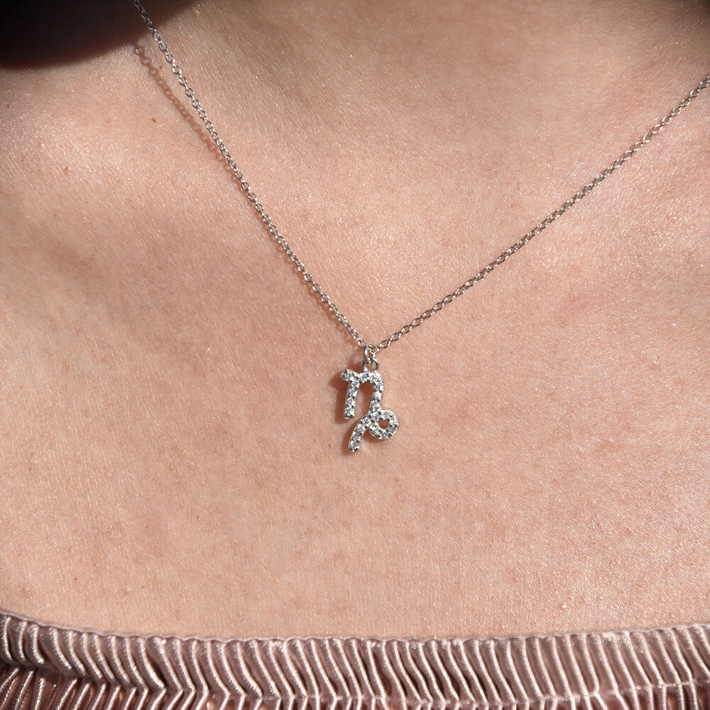 Culturesse Capricorn Diamante Pendant Necklace (Silver)