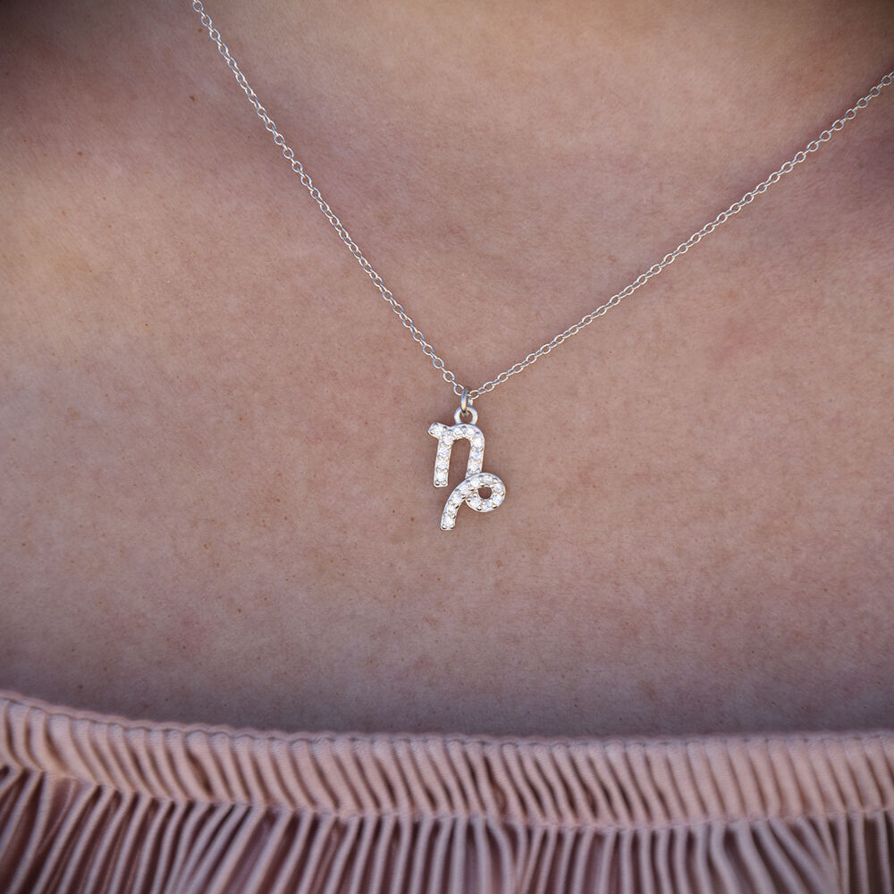 Culturesse Capricorn Diamante Pendant Necklace (Silver)