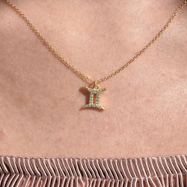 Culturesse Gemini Zodiac Diamante Pendant Necklace (Gold)