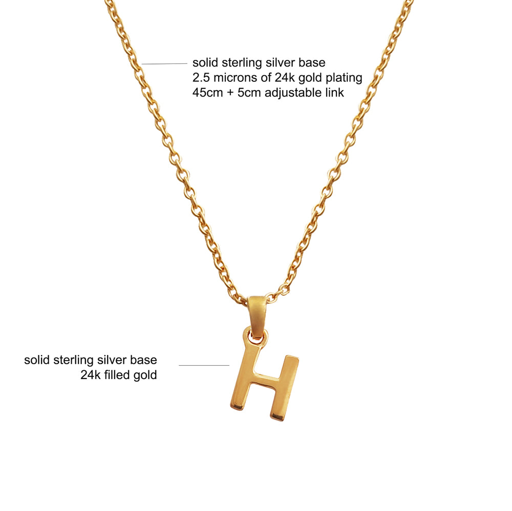 Culturesse 24K Gold Filled Initial H Pendant Necklace