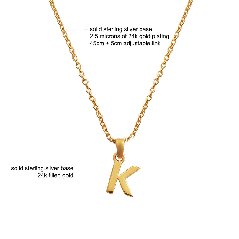 Culturesse 24K Gold Filled Initial K Pendant Necklace